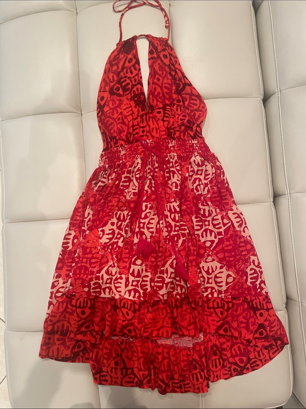 Free People Beach day Red Printed Halter mini Dress size M